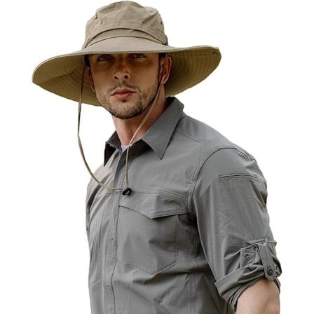 Bredskygget vandtæt solhat til mænd, solbeskyttelse, stor skygge, fiskehat