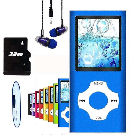 MP3-spiller / MP4-spiller, Hotechs MP3-musikkspiller med 32 GB minnekort SD-kort, slank klassisk digital LCD 1,82'' skjerm, mini USB-port med FM-radio