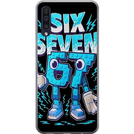 Kompatibelt Mobilskal till Samsung Samsung Galaxy A50 Lekfull blå illustration med siffrorna Six Seven i retro arkadstil med stark typografi och graf