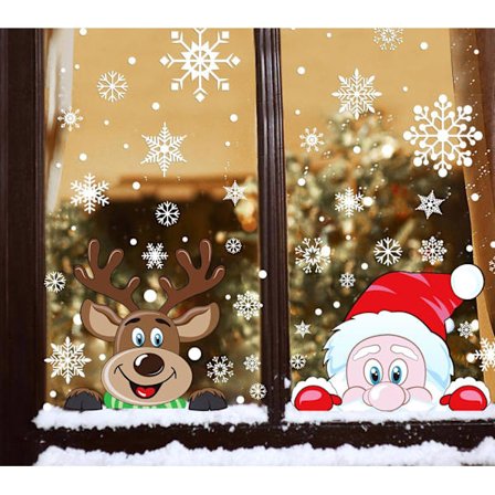 Julevindusdekaler, nisse og Rudolf vindusdekaler snøfnuggdekal for julevindusdekorasjon 8 ark