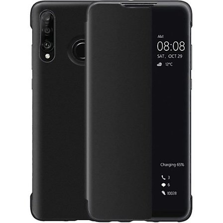 Huawei P30 Lite Case, Smart View Leather Flip Case, [Power ][Fullständigt skydd](P30Lite, Bla