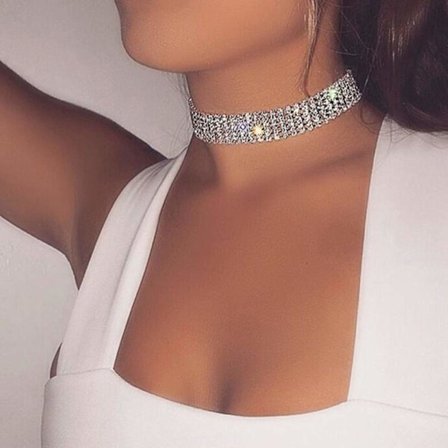 Bredd Rhinestone Kedja Halsband Choker Lager Silver Tennis Kedja