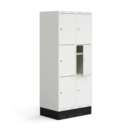 Student locker ROZ, 2 modules, 6 doors, incl. base, 1890x800x550 mm, white