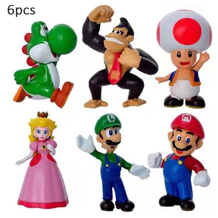 6 stk/sett Super Mario Bros Figurer Ornament Dekor Modell Dukke Leke for Barn Gutter Jenter Gaver (FMY)