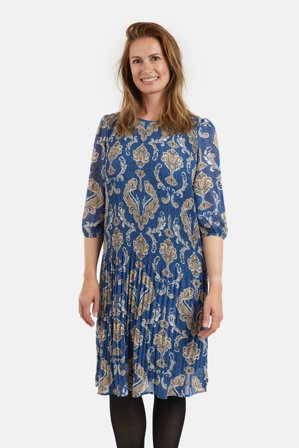 BRANDTEX - Kjole - Blå Mix - Plisseret - 3/4 Ærmet