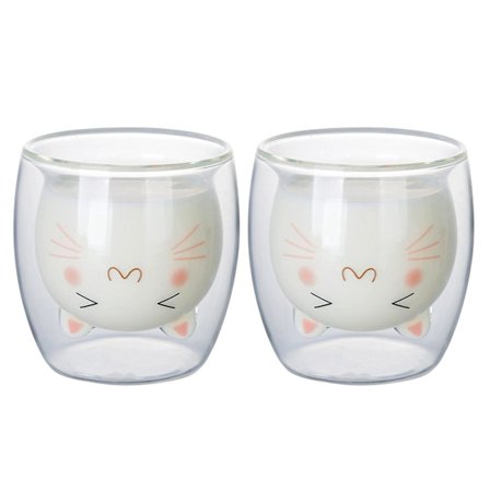 2023 Kat Dobbeltlags Glas Brugerdefinerede Gaver Holdbar Høj Kvalitet Smuk Stil Sød Og Kreativ Til Juice Kaffe Kopper ENR
