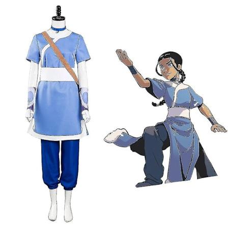 Høy kvalitet Anime Avatar The Last Airbender Katara Kostyme Halloween Karneval Fancy Suit Outfit Full Set-WELLNGS XL
