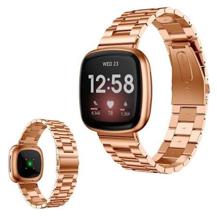 rostfritt stål hållbar klockarmband för Fitbit Versa 3 - rosa guld