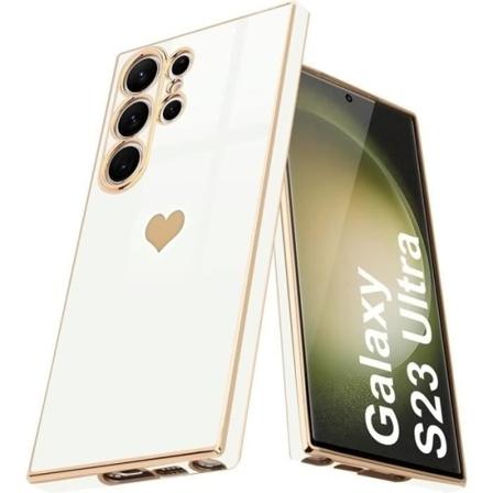 Etui til Samsung Galaxy S23 Ultra med hjertemønster Anti-ridse blød TPU Hvid Vit