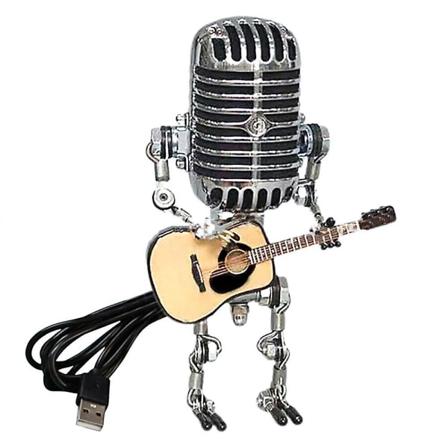 USB Retro Stil Mikrofon Robotlampa Håller Gitarr Med Ljus V
