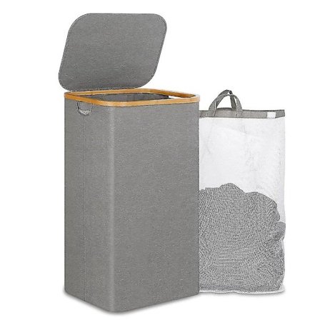 110L Vasketøjskurv Med Håndtag Og Låg, Sammenklappelig Kurvearrangør Med Aftagelig Inderpose Til C