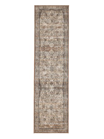 Vintage Bloemen Wasbaar Klein Oxana Oriental Vloerkleed - Bruin/Beige 80X300 In Klassieke Stijl