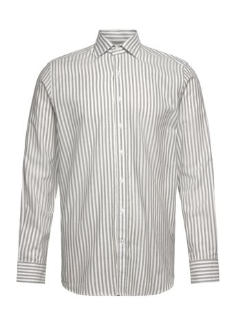Oscar Jacobson Reg Fit Cut Away Striped Flannel - Grey - 43