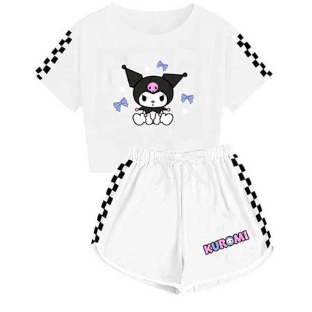 Barn Jente Tegneserie Kuromi Trykk Korte Ermer T-skjorte + Shorts Pyjamas Sett Pyjamas Hvit