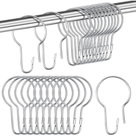 24-pack Duschdraperikrokar i rostfritt stål för duschdraperistång, klädstång, 70 x 40 mm, silver