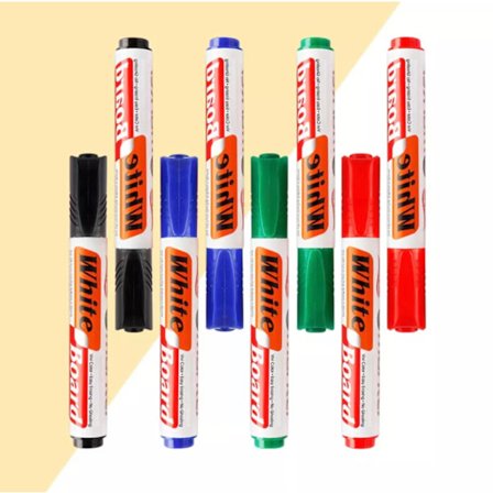 Valkotaulun tussit 8 luodikärki hajuttomat valkotaulun tussit lajiteltuja värejä musta sininen punainen ja vihreä kuivapoistokynät