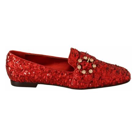 Dolce & Gabbana, Red Sequin Crystal Flat Loafers Czerwony, Kobieta, Rozmiar: 38 EU