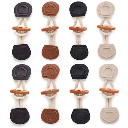 8 par hornknapper, tre PU-lær hornknapper, hornknepp