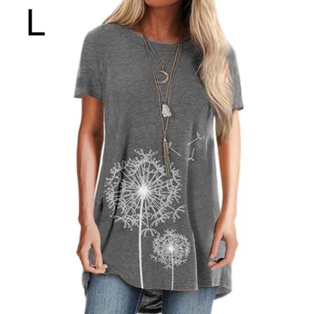 Dam T- Printed Casual Blus Kortärmad Rundhalsad Topp,