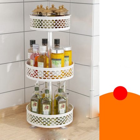 Roterende krydderihylde i stål til køkken, 3 niveauer - hvid