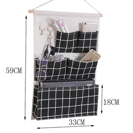 5 Lomme Bomuld Linned Vægophæng Taske Opbevaring Taske Opbevaring Taske Garderobe Skab Opbevaring Taske Diverse Taske sort gitter OQD