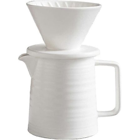 Pour Over -kahvinkeitinsetti, Premium keraaminen V60-suppilo ja -karahvi, 1–2 kupin kotisuodatinkahvinkeitin (valkoinen)