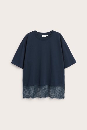 Kappahl | T-paita pitsireunalla Tummansininen XS | Tummansininen