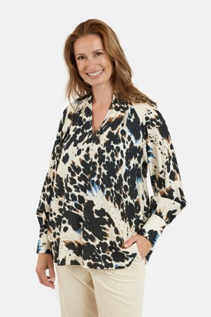 B. COPENHAGEN - Langærmet Bluse - Råhvid Mix - Mønstret