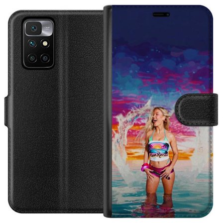 Kompatibel Tegnebogsetui til Xiaomi Redmi 10 Blond kvinde i farverigt strandtøj, der leger i havet ved solnedgang