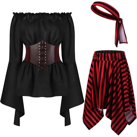 Pcs Dame Piratkostyme Cosplay Renessanse Bluse Topper Korsett Midjebelte Piratskjørt Striper Hodeskjerf