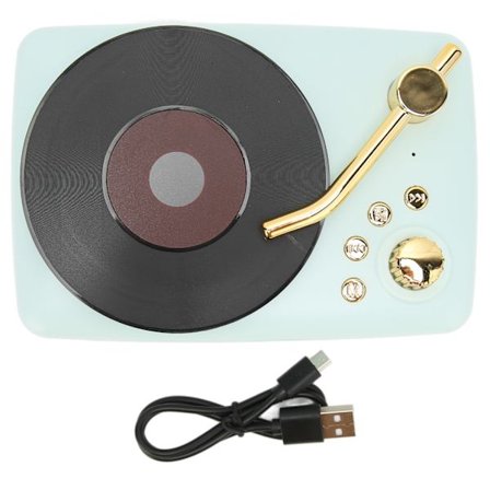 Bluetooth-høyttaler Stereo USB-lading Retro platespillerdesign Bærbar Mini trådløs høyttaler for hjem, fest, reiseBlå