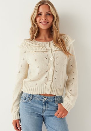 Pieces-Pcdavis Ls O-neck Frill Cardigan-M