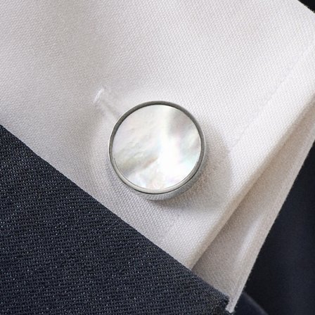 Runda Guldfärgade Manschettknappar med Pärlemor för män