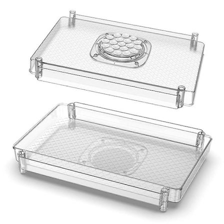 Kjøleskap Dreieskive Organizer Brett med Sugekopp Gjennomsiktig Kjøleskap Oppbevaringshylle 360 Roterbar-Perfekt