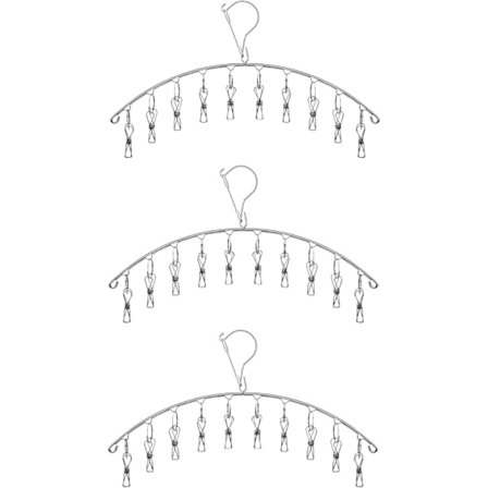 3-pak tørrestativ i rustfrit stål med 10 klemmer til sokker