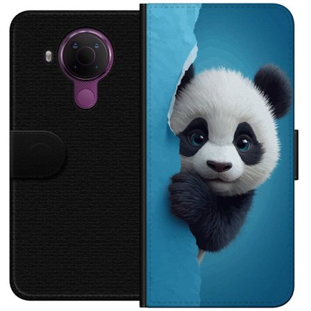 Yhteensopiva Lompakkokotelo Nokia Nokia 5.4 Söpö panda, joka kurkistaa paperin läpi pehmeässä 3D-kuvituksessa