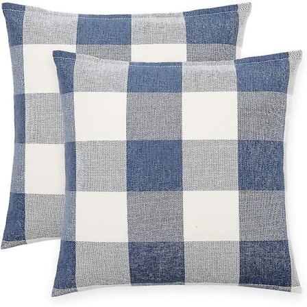 Pakke med 2 Farmhouse Buffalo Check Rutete Polyester Lin Stoffmyk Dekorativ Kvadrat