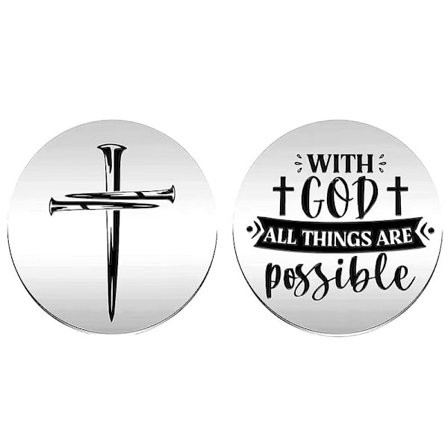 Med Gud Er Alle Ting Mulige Dobbeltsidet Mindesmønt, Inspirerende Religiøs Mønt i Rustfrit Stål med Korsdesign, Graveret Motivation