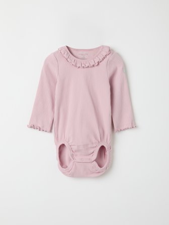 Polarn O. Pyret - ribbed bodysuit with ruffles - 80 - Childrenswear - pink