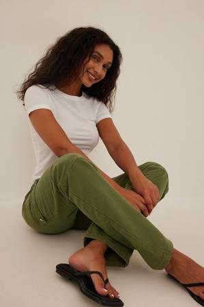 NA-KD Straight Cargo Denim - Jean taille haute - Vert - EU 36