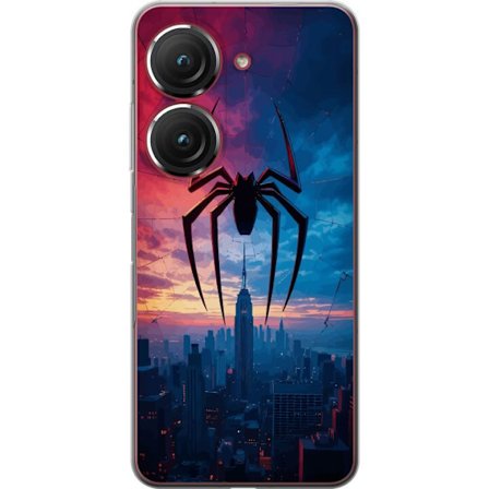 Yhteensopiva Puhelinkuori Asus Asus Zenfone 9 Tyylikäs hämähäkki kaupungin horisontin yläpuolella dramaattisessa auringonlaskussa, graafinen fant