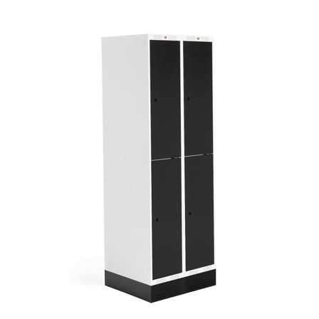 Schülerspind ROZ, 2 Module, 4 Türen, 1890x600x550 mm, schwarz, inkl. Sockel