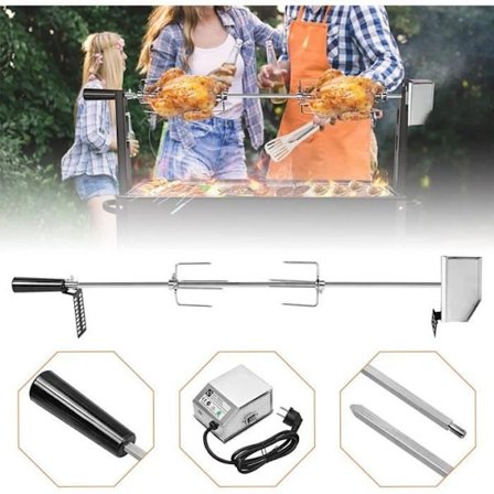 YUENFONG Universal grillspett i rostfritt stål, rostfritt stål grillspettmotor 220-240V, 107cm