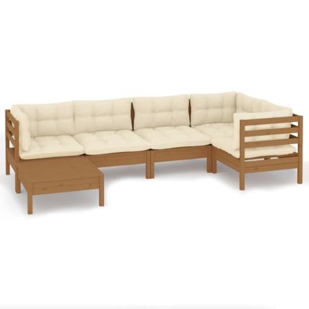 Vidaxl Loungegrupp Med Dynor 6 Delar Honungsbrun Massiv Furu Brun