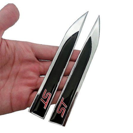 Silver Chrome/svart Ford St Blades Sidoförkläde Emblem 145mm X 20mm (1 par)