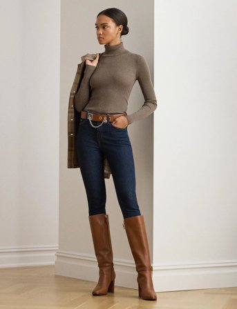 Lauren Ralph Lauren Ribbed Turtleneck Sweater - Brown - M