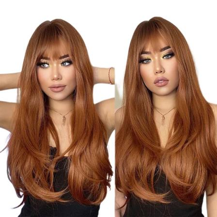 Peruker för kvinnor med lugg Ljusbruna peruker Naturlig syntetisk värmebeständig peruk för vardag/fest/cosplay