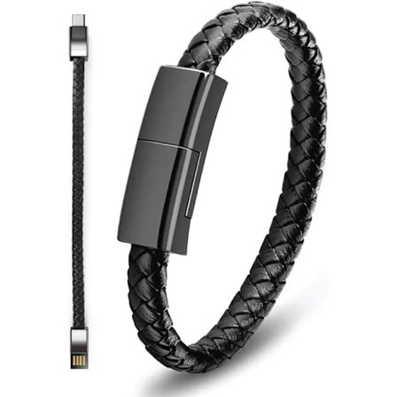 Lær armbånd med ladekabel USB-C ladearmbånd svart svart