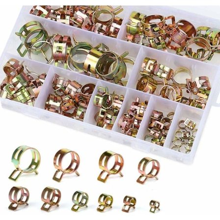 Fjederklemme Slangeklemme Benzin Slangeklemme, 100 Stykker Slangeklemmer Fjederklemme Klemmer Slangeklemme med Opbevaringsboks (6-22mm, Størrelse 10)