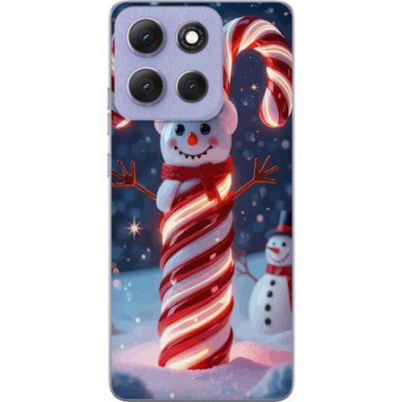 Kompatibelt Mobildeksel til Motorola Motorola Moto G86 Power Gnistrende julegodteri snømann formet av godteri pinner som skinner varmt i et vinterlan
